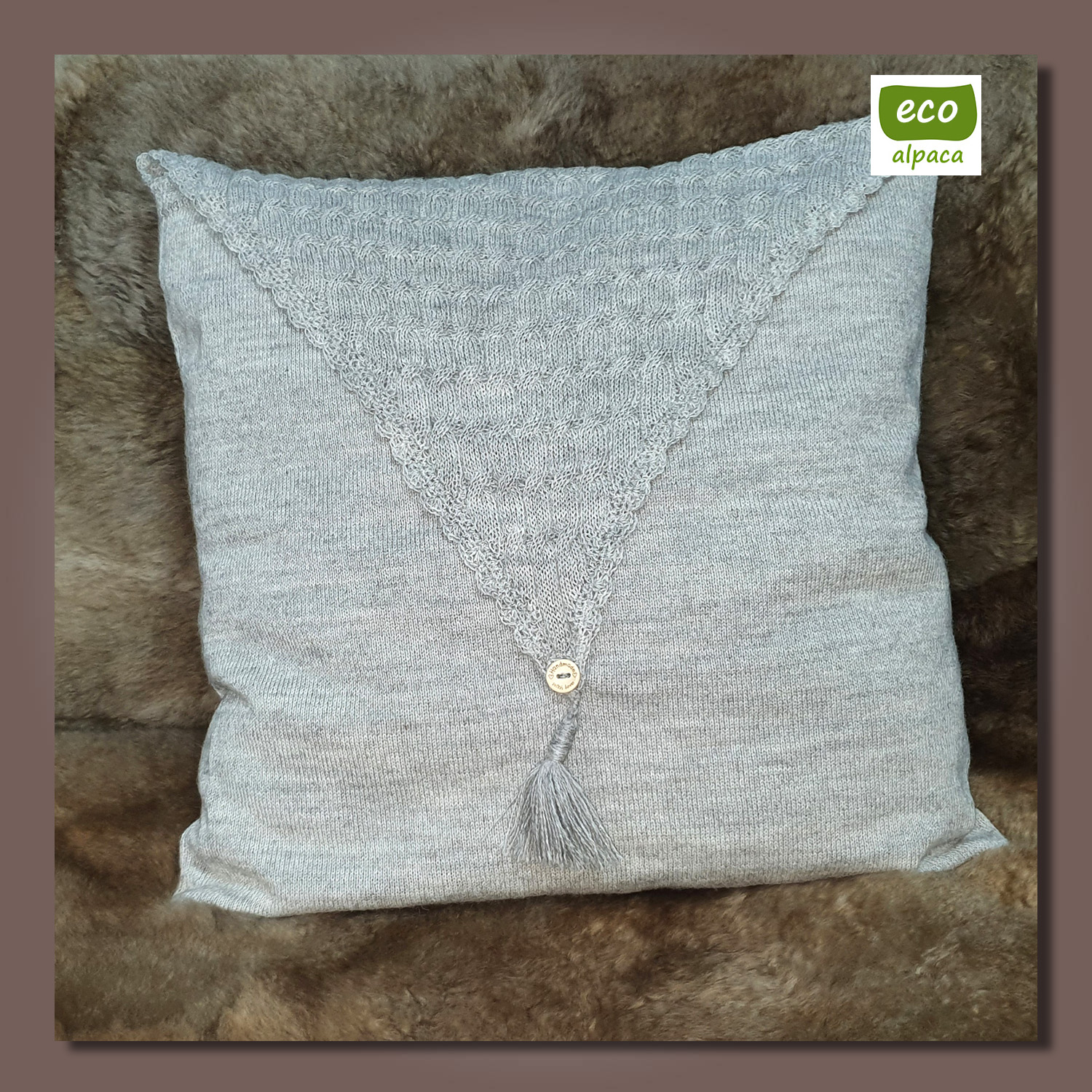 Alpaka-Premium-Strickkisenbezug/alpaca Premium knitted cushion cover LA PUNTA, Farbe/colour: hellgrau/silver eco