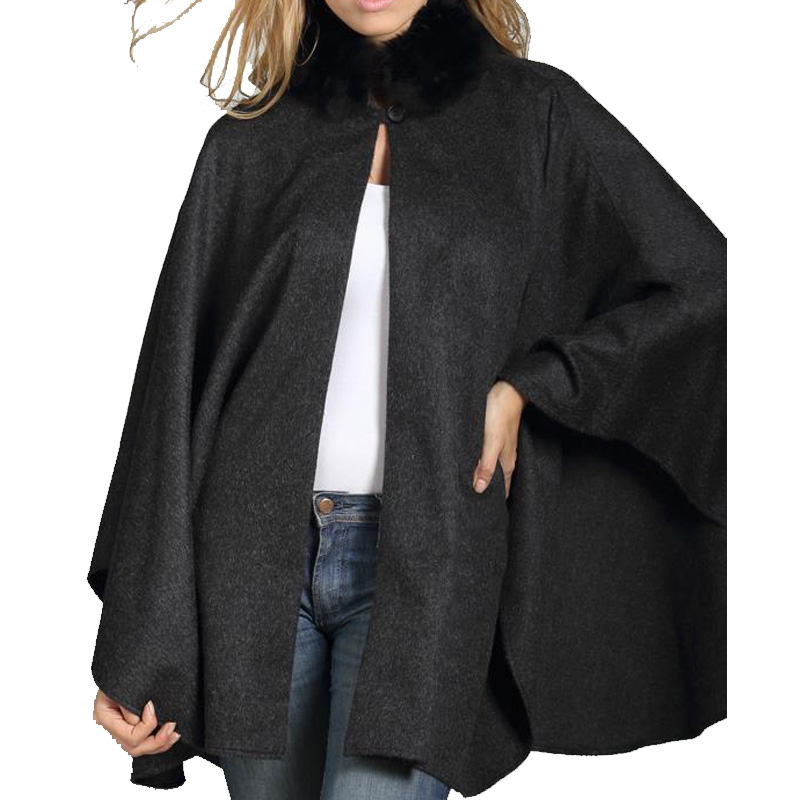 Cape mit Fellkragen/with fur collar, Farbe/colour: anthrazit/anthracite